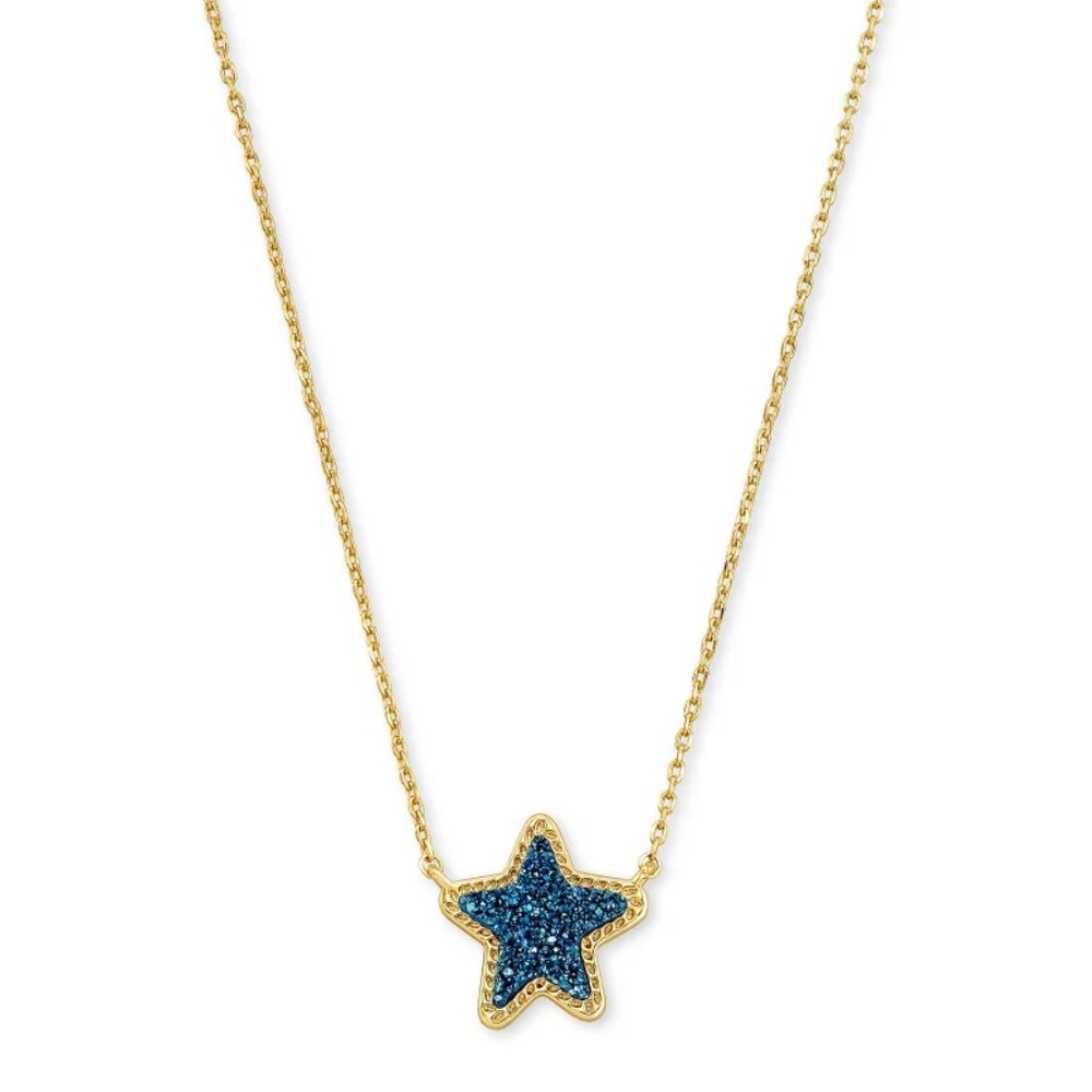 Kendra Scott Jae Star Blue Drusy Necklace Gold Plated - Picture 5 of 6
